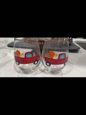Set Hand-Painted Stemless Wine Glasses